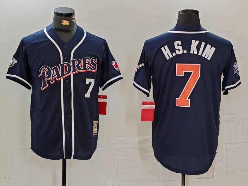 Mens San Diego Padres #7 Ha Seong Kim Navy Player Number Cooperstown Cool Base Jersey